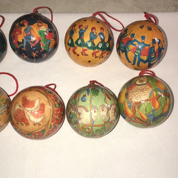 Vintage The Twelve Days Of Christmas Decoupage Balls/Ornaments with Original Box - Picture 8 of 9